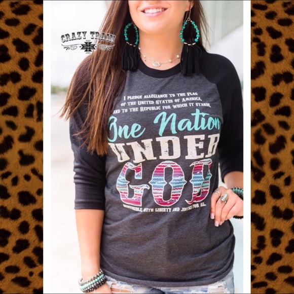 🚂CRAZY TRAIN🚂 One Nation Under God Baseball Tee - Picture 3 of 8